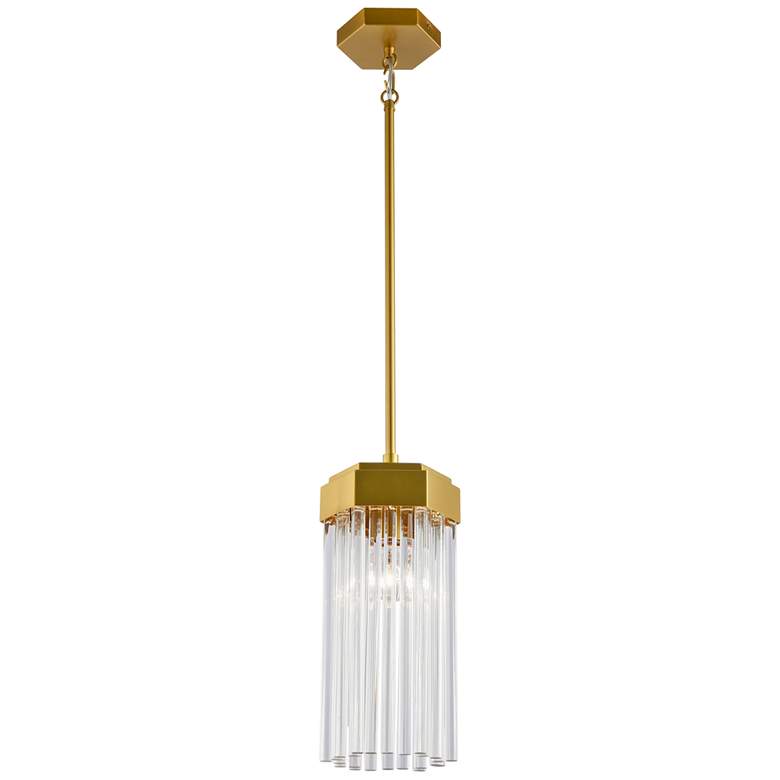 Image 1 Emma 6.9" Wide Brushed Brass Pendant w/ Clear Shade