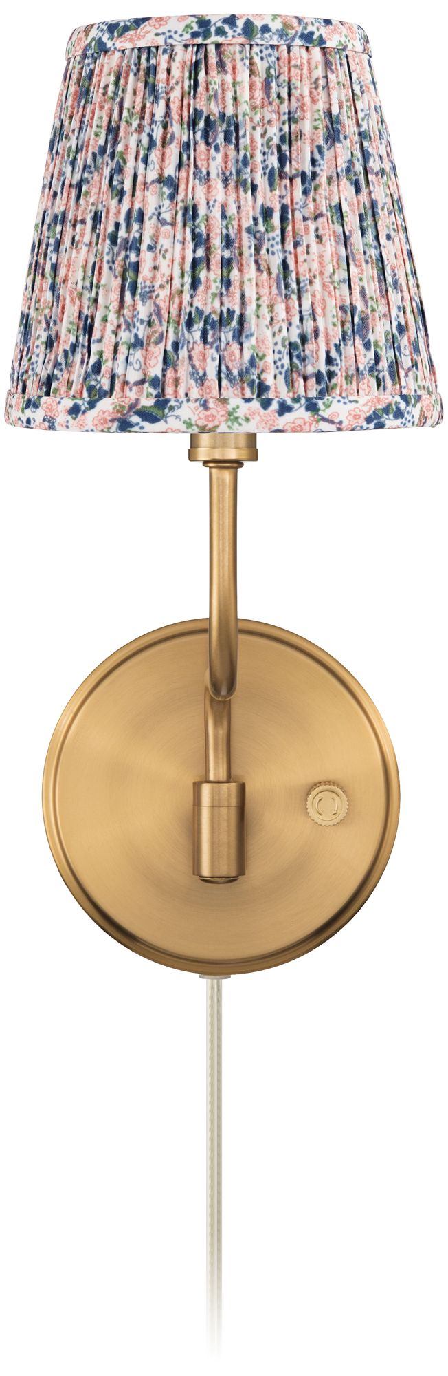 Image 5 Emma 9 1/2"H Warm Brass Plug-In Wall Sconce Blue Pink Floral Shade more views