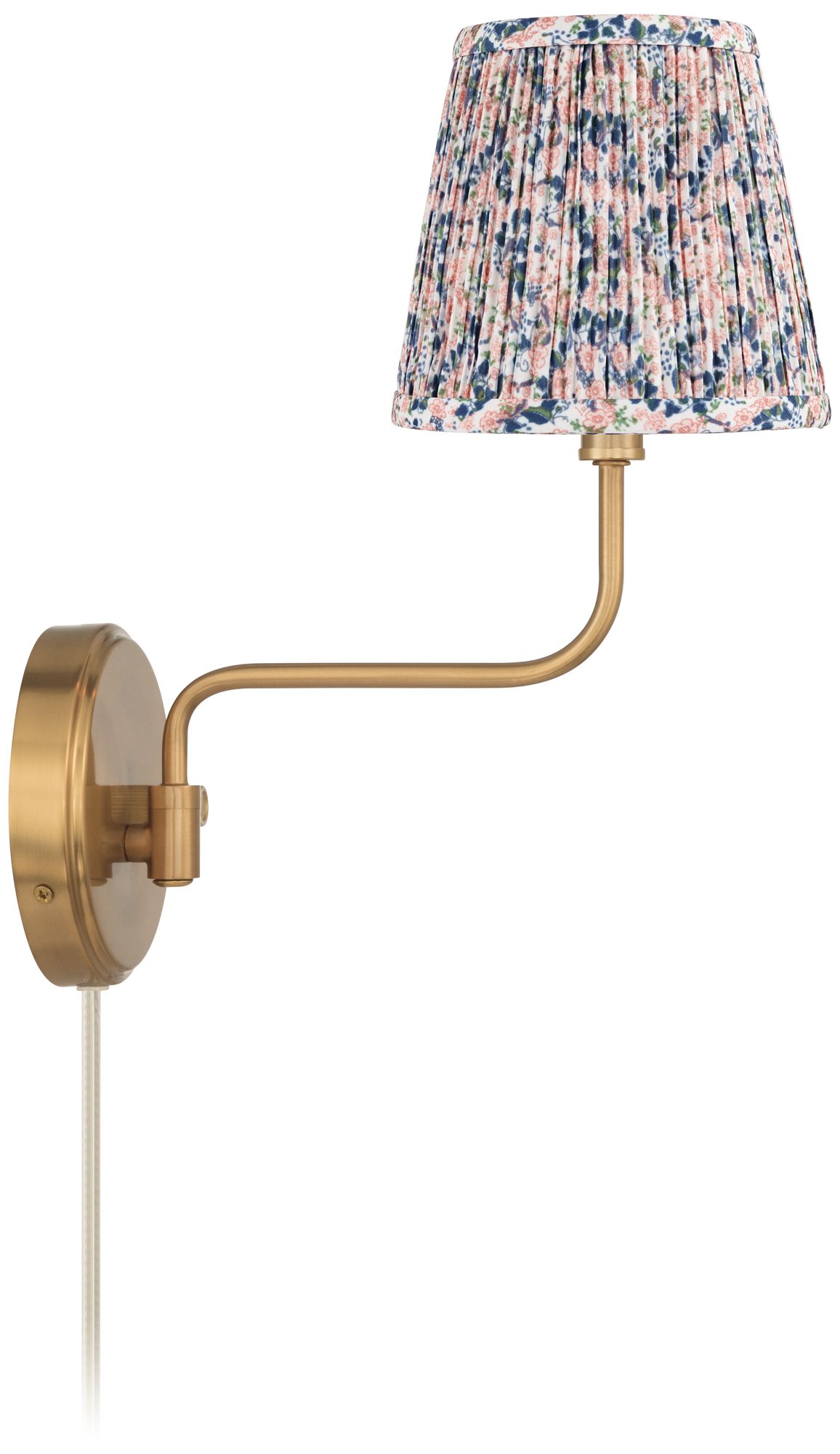 Image 7 Emma 9 1/2"H Warm Brass Plug-In Wall Sconce Blue Pink Floral Shade more views