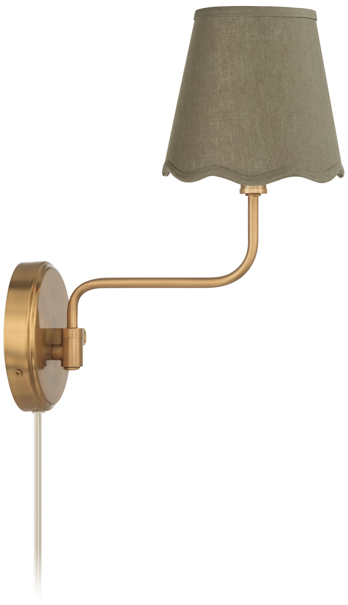 Image 7 Emma 9 1/2"H Warm Brass Plug-In Wall Sconce Dark Sage Scallop Shade more views