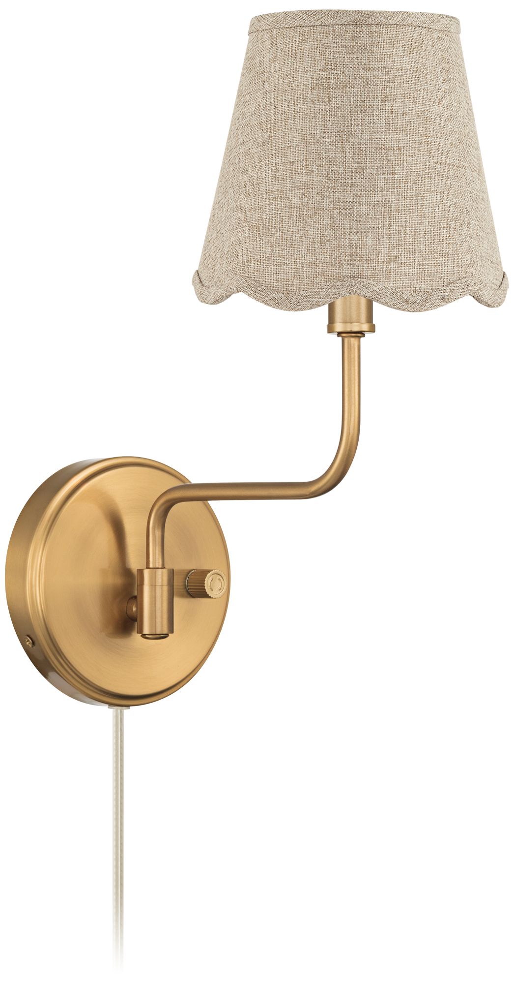Image 6 Emma 9 1/2"H Warm Brass Plug-In Wall Sconce Fawn Beige Scallop Shade more views