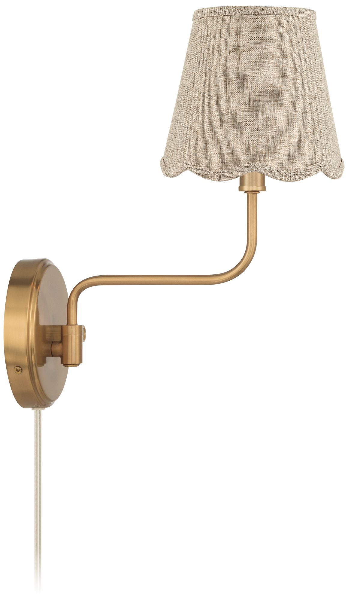 Image 7 Emma 9 1/2"H Warm Brass Plug-In Wall Sconce Fawn Beige Scallop Shade more views