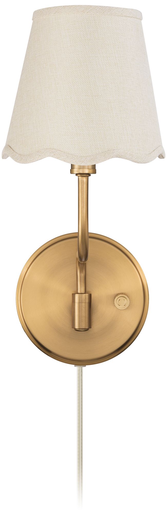 Image 5 Emma 9 1/2"H Warm Brass Plug-In Wall Sconce Off-White Scallop Shade more views
