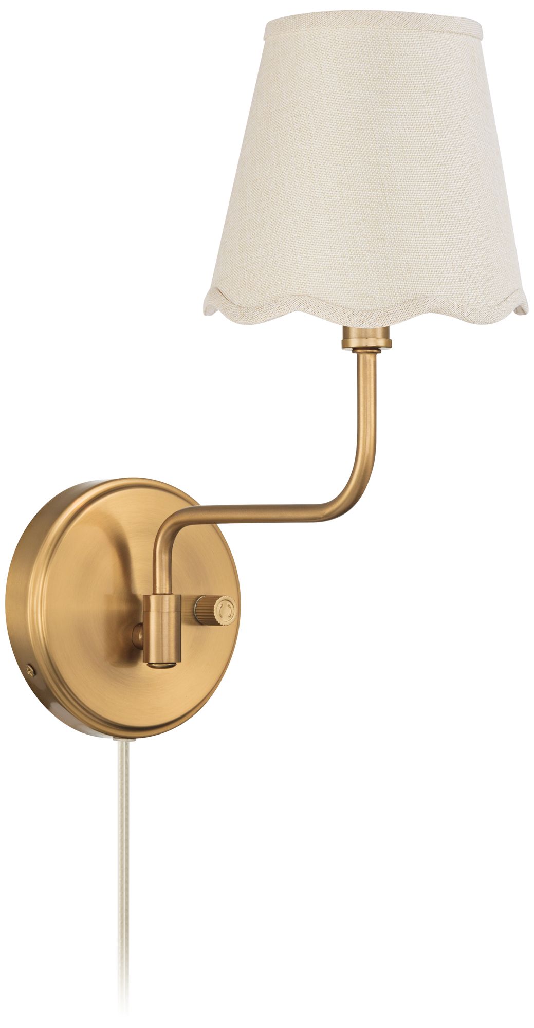 Image 6 Emma 9 1/2"H Warm Brass Plug-In Wall Sconce Off-White Scallop Shade more views