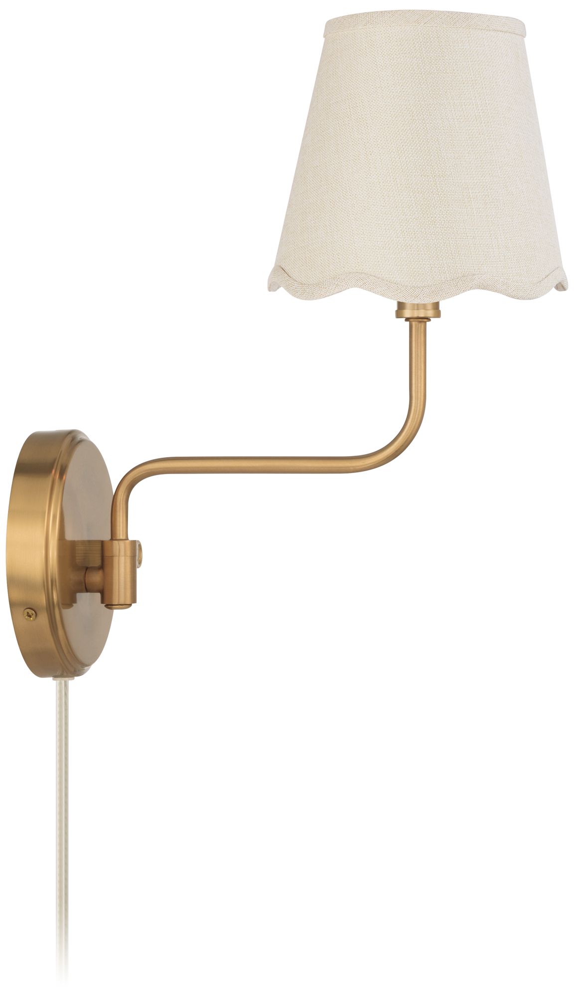Image 7 Emma 9 1/2"H Warm Brass Plug-In Wall Sconce Off-White Scallop Shade more views
