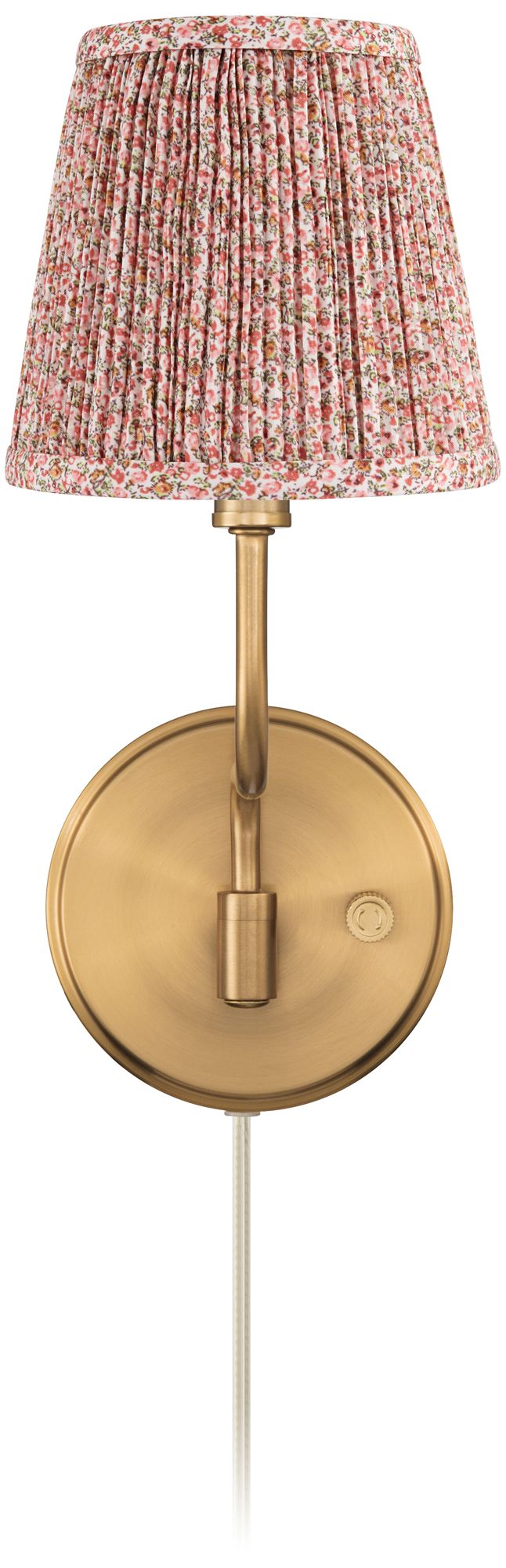 Image 5 Emma 9 1/2"H Warm Brass Plug-In Wall Sconce Pink Floral Pleated Shade more views