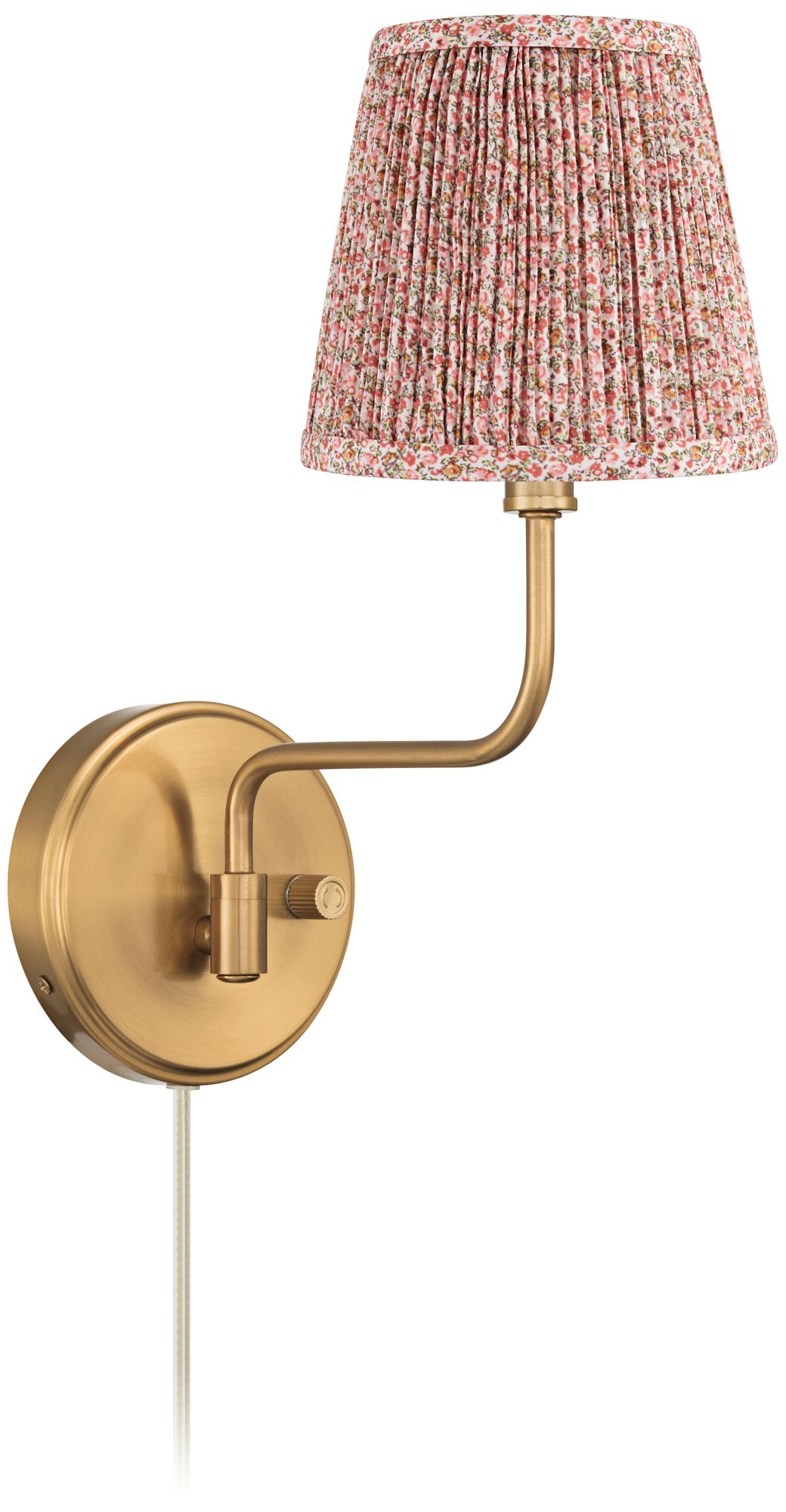 Image 6 Emma 9 1/2"H Warm Brass Plug-In Wall Sconce Pink Floral Pleated Shade more views