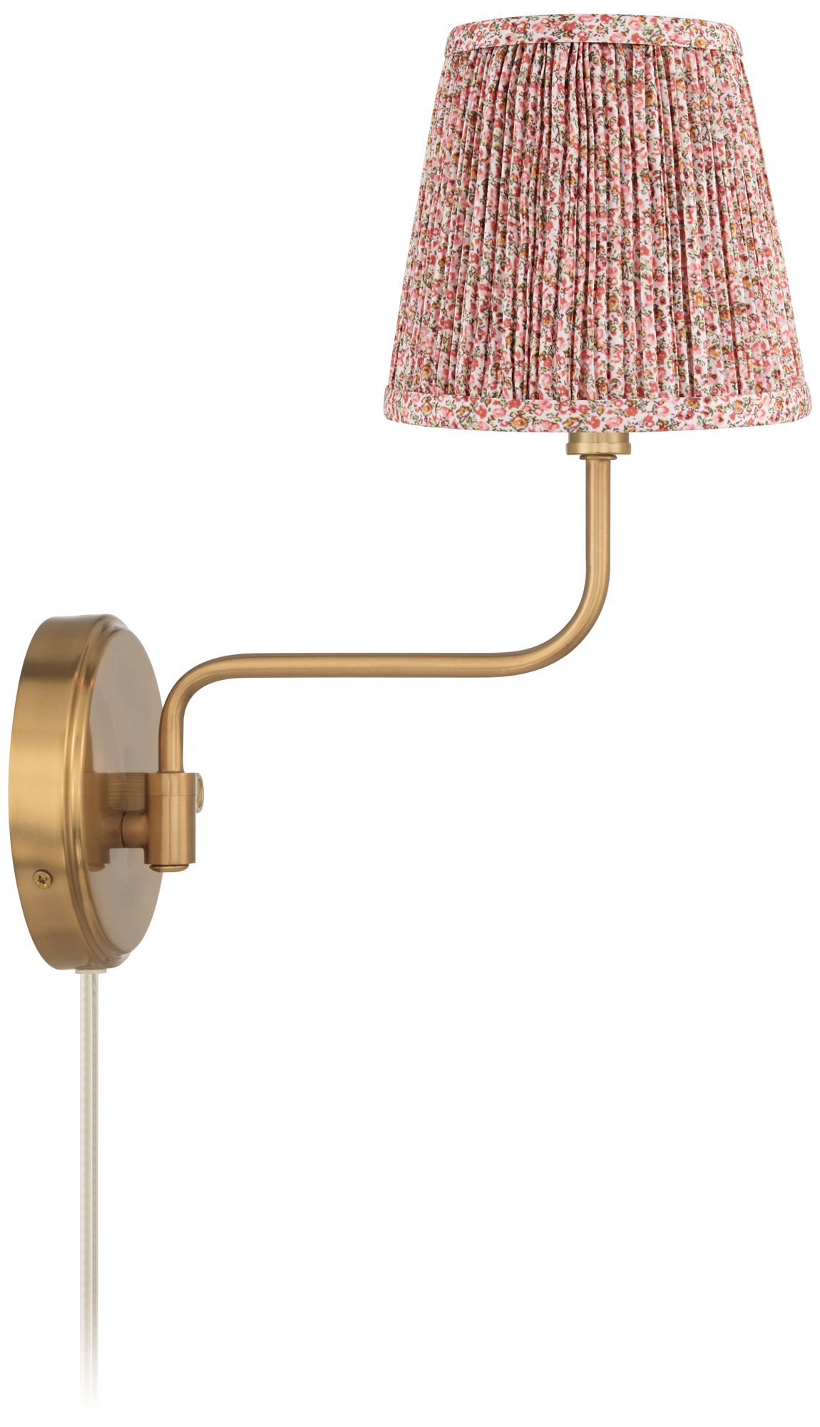 Image 7 Emma 9 1/2"H Warm Brass Plug-In Wall Sconce Pink Floral Pleated Shade more views