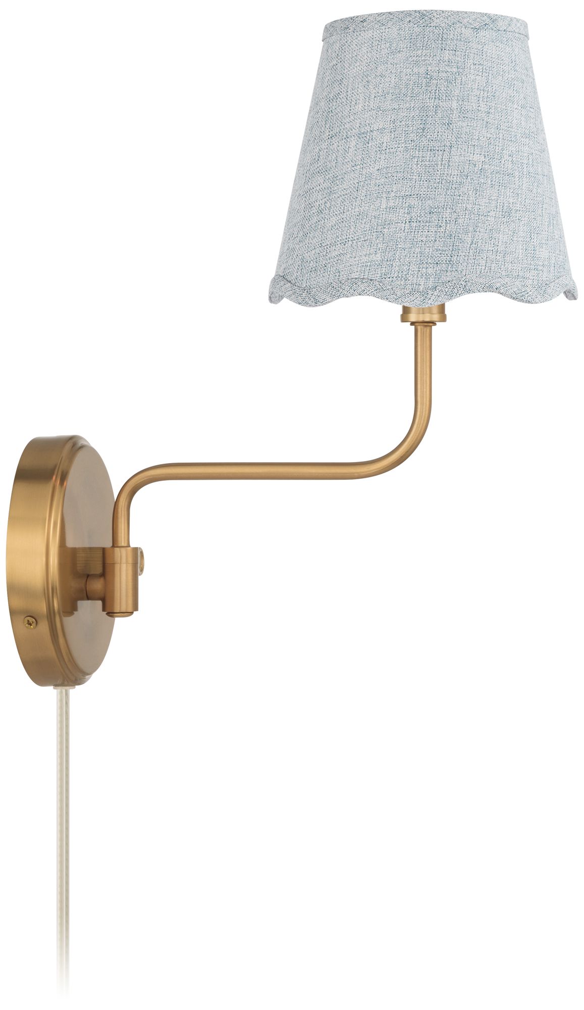Image 7 Emma 9 1/2"H Warm Brass Plug-In Wall Sconce with Gray Scallop Shade more views