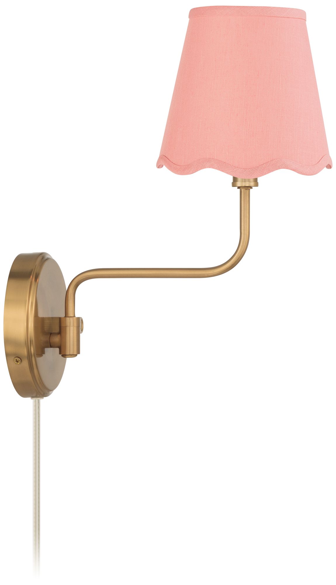 Image 7 Emma 9 1/2"H Warm Brass Plug-In Wall Sconce with Pink Scallop Shade more views