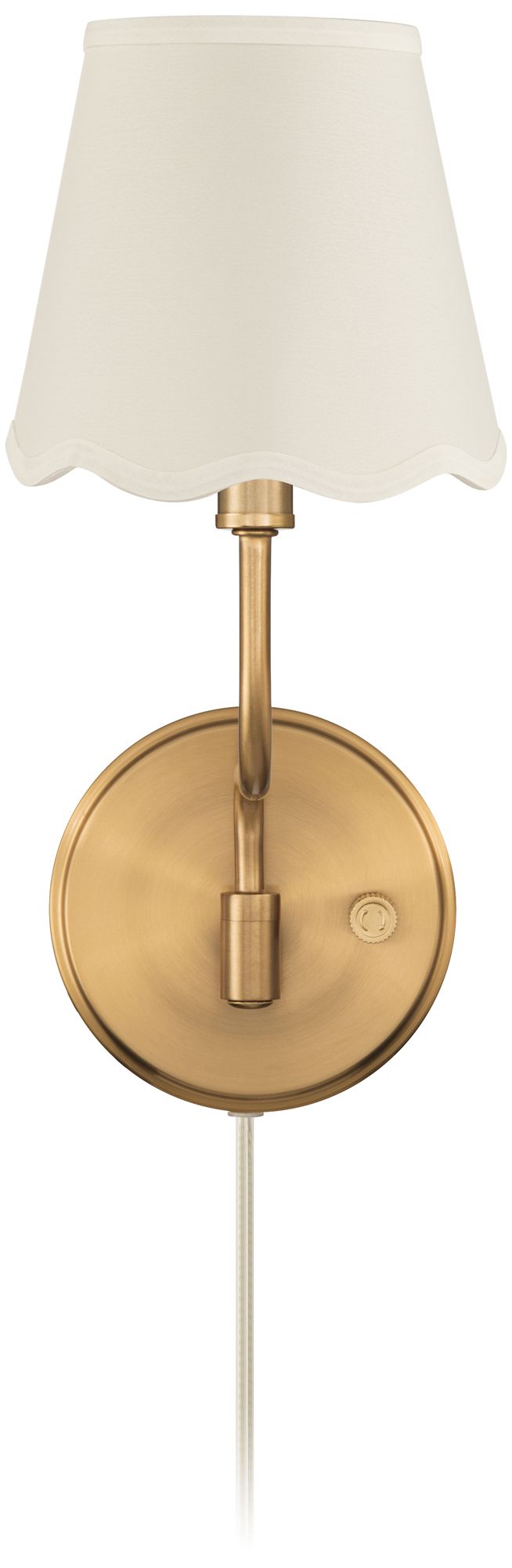 Image 5 Emma 9 1/2"H Warm Brass Plug-In Wall Sconce with White Scallop Shade more views