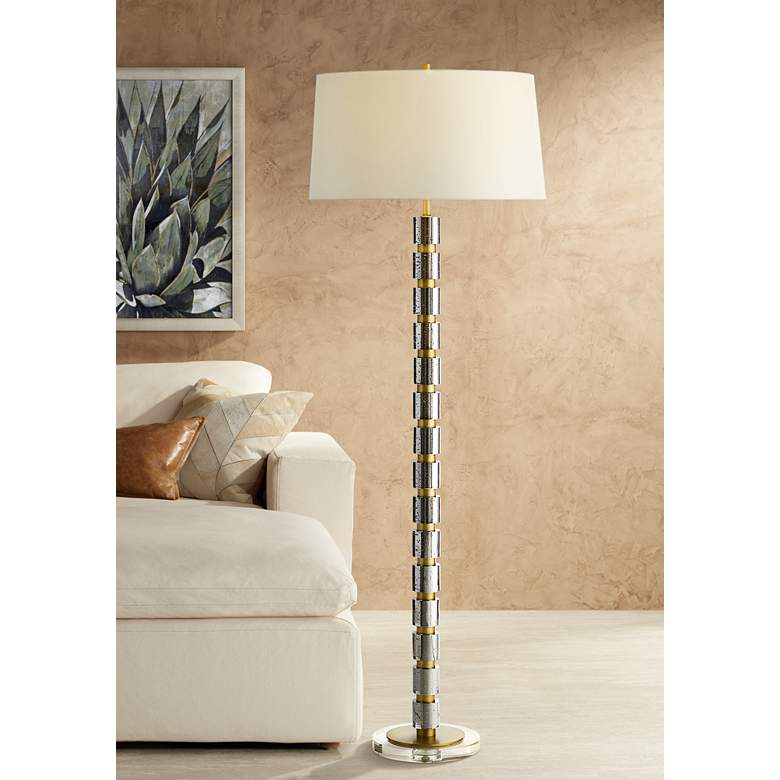Image 1 Emma Antique Brass and Crystal Stacked Column Floor Lamp