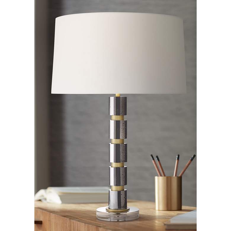Image 1 Emma Antique Brass and Crystal Stacked Column Table Lamp