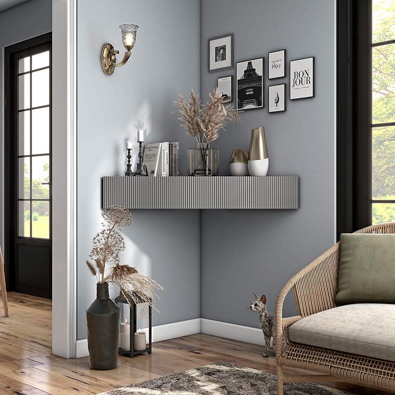 Image 7 Emmeline 46 1/2" Wide Gray 3-Door Floating Corner TV Stand more views