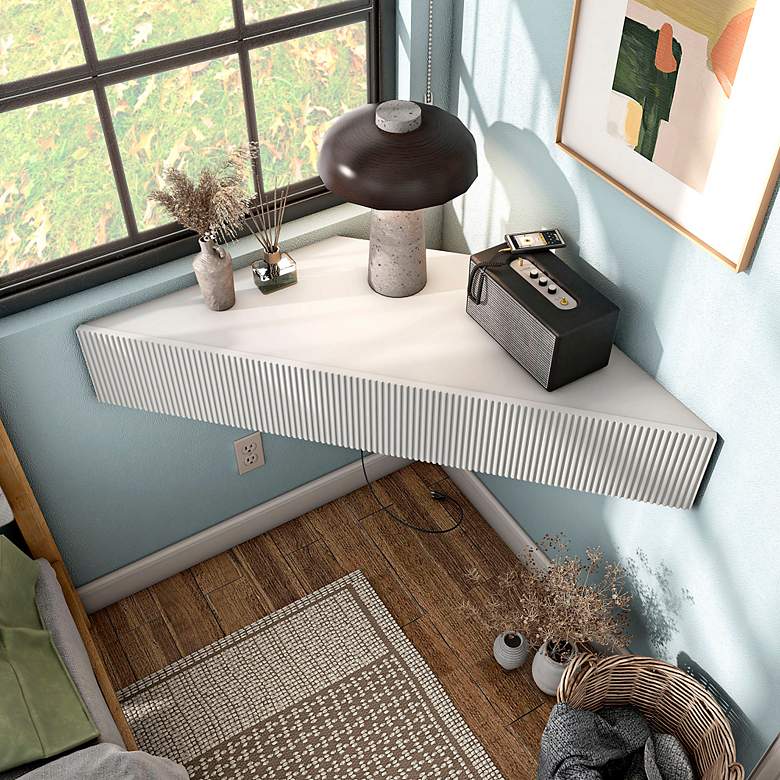 Image 1 Emmeline 46 1/2" Wide White 3-Door Floating Corner TV Stand