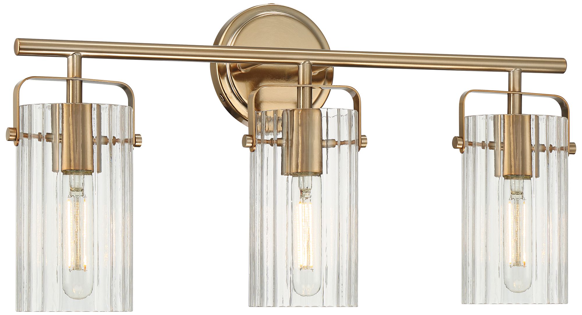 Emmerson 22" Wide Warm Gold and Ribbed Glass 3-Light Bath Light