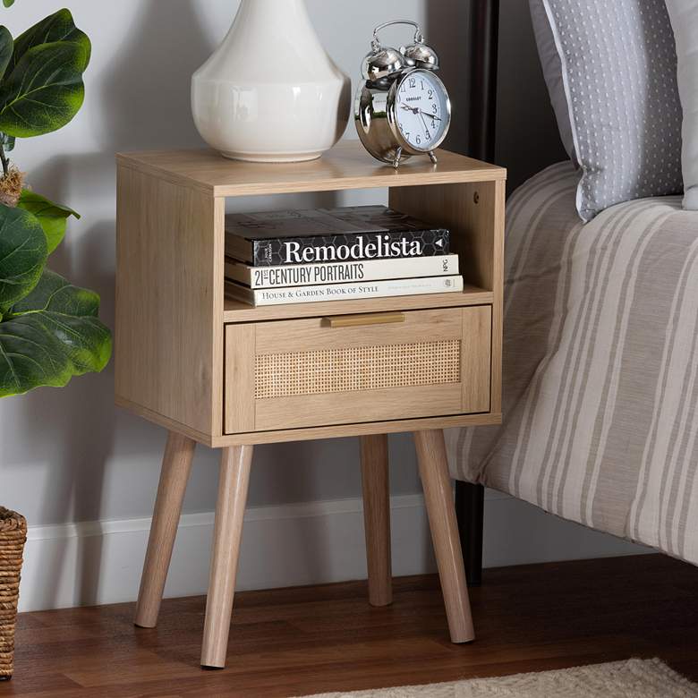 Image 1 Emmett 15 3/4" Wide Light Brown Wood 1-Drawer End Table