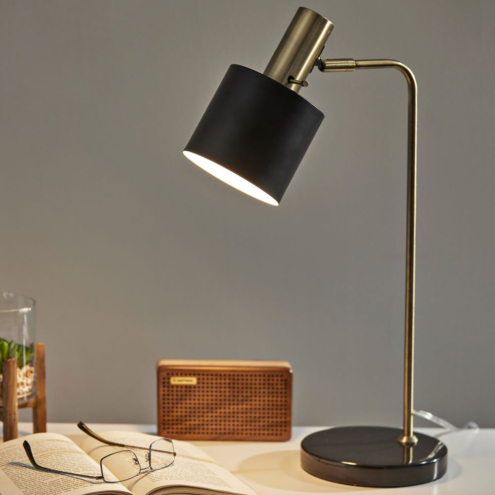 Image 7 Emmett Antique Brass and Black Metal Adjustable Desk Lamp more views