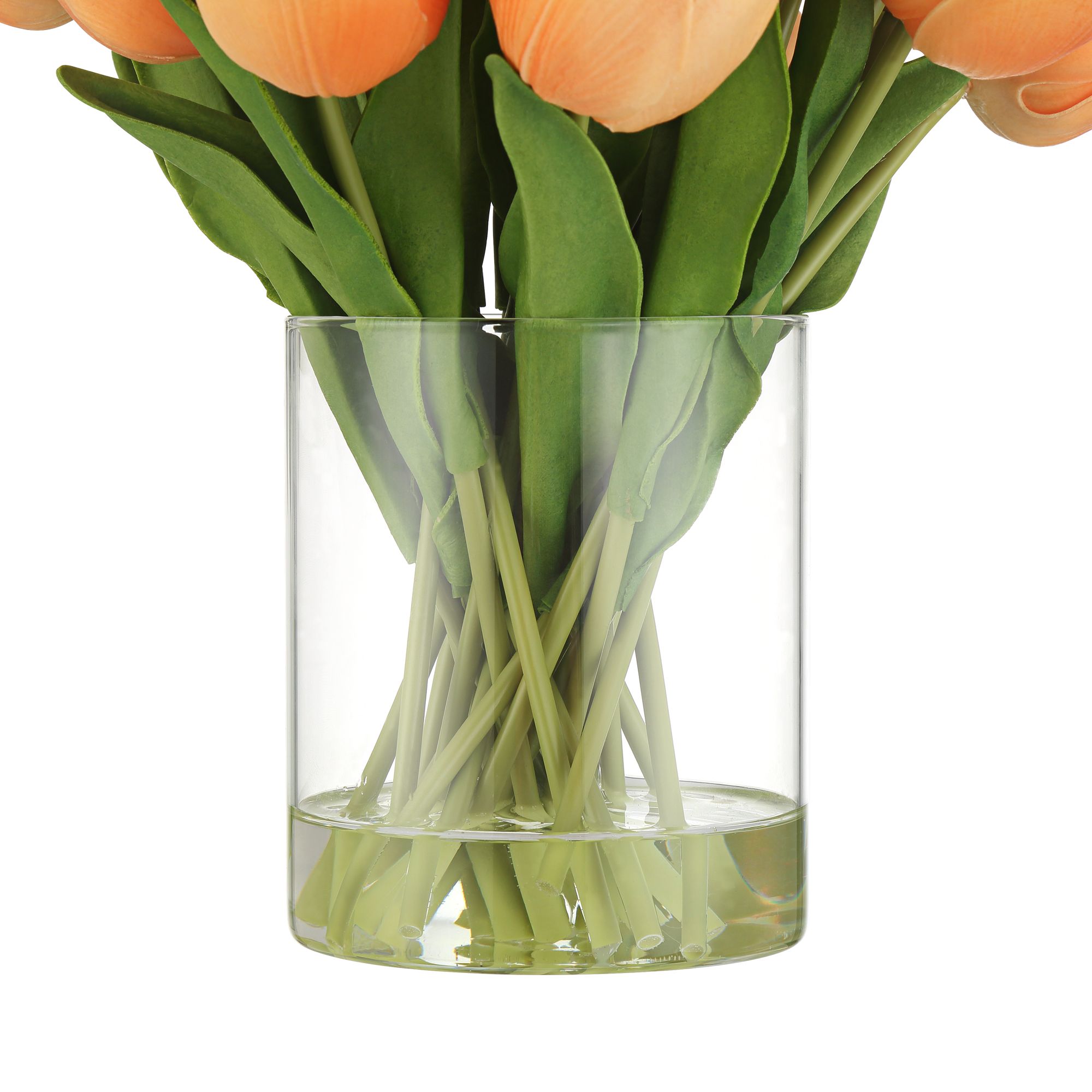 Image 4 Emmie Orange Tulips 12" High Faux Flower in Clear Glass Vase more views
