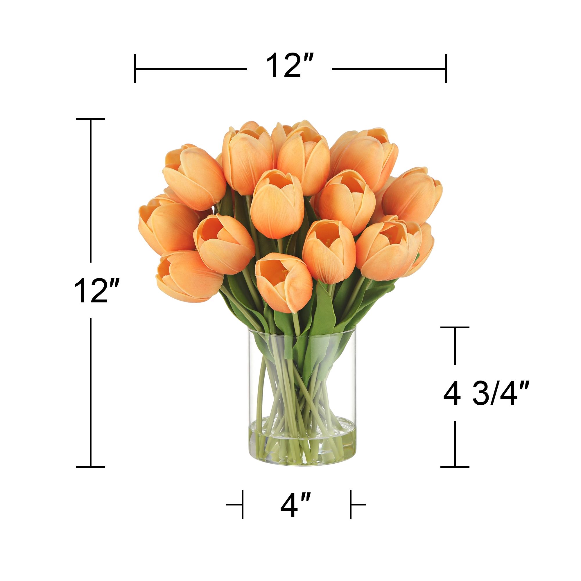 Image 7 Emmie Orange Tulips 12" High Faux Flower in Clear Glass Vase more views