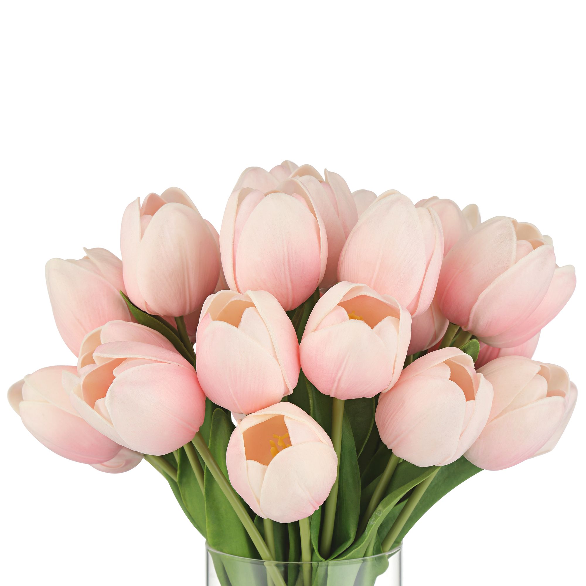 Image 2 Emmie Pink Tulips 12" High Faux Flower in Clear Glass Vase more views