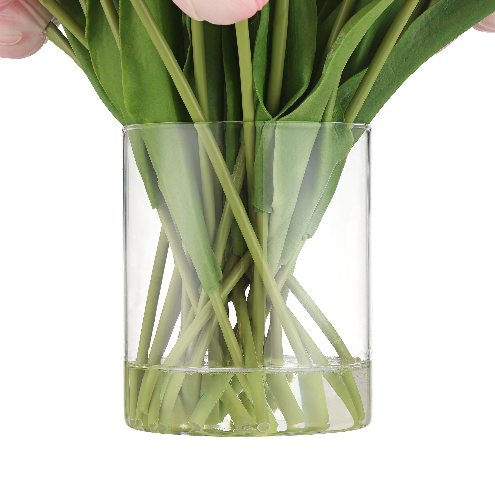 Image 4 Emmie Pink Tulips 12" High Faux Flower in Clear Glass Vase more views