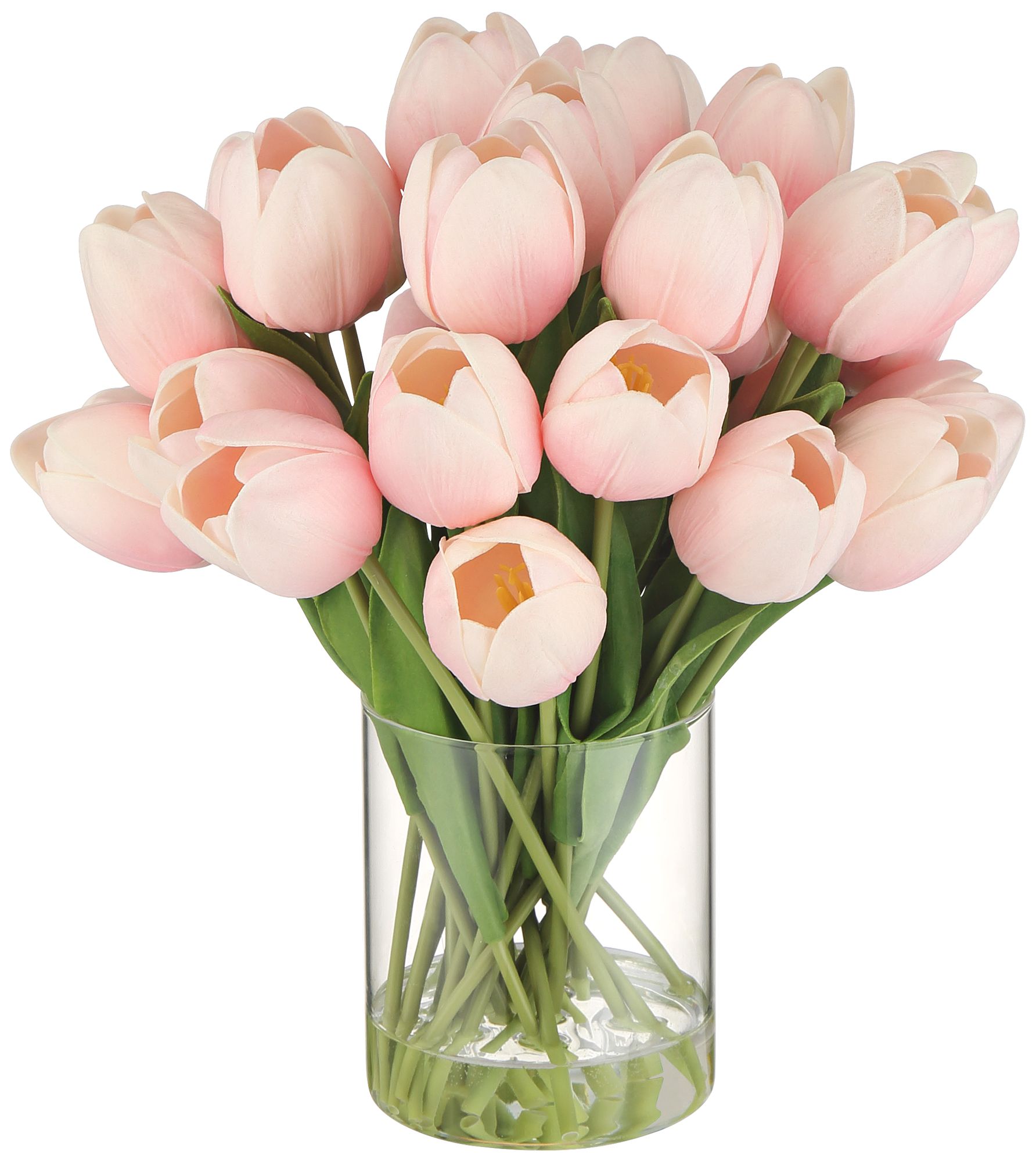 Image 5 Emmie Pink Tulips 12" High Faux Flower in Clear Glass Vase more views