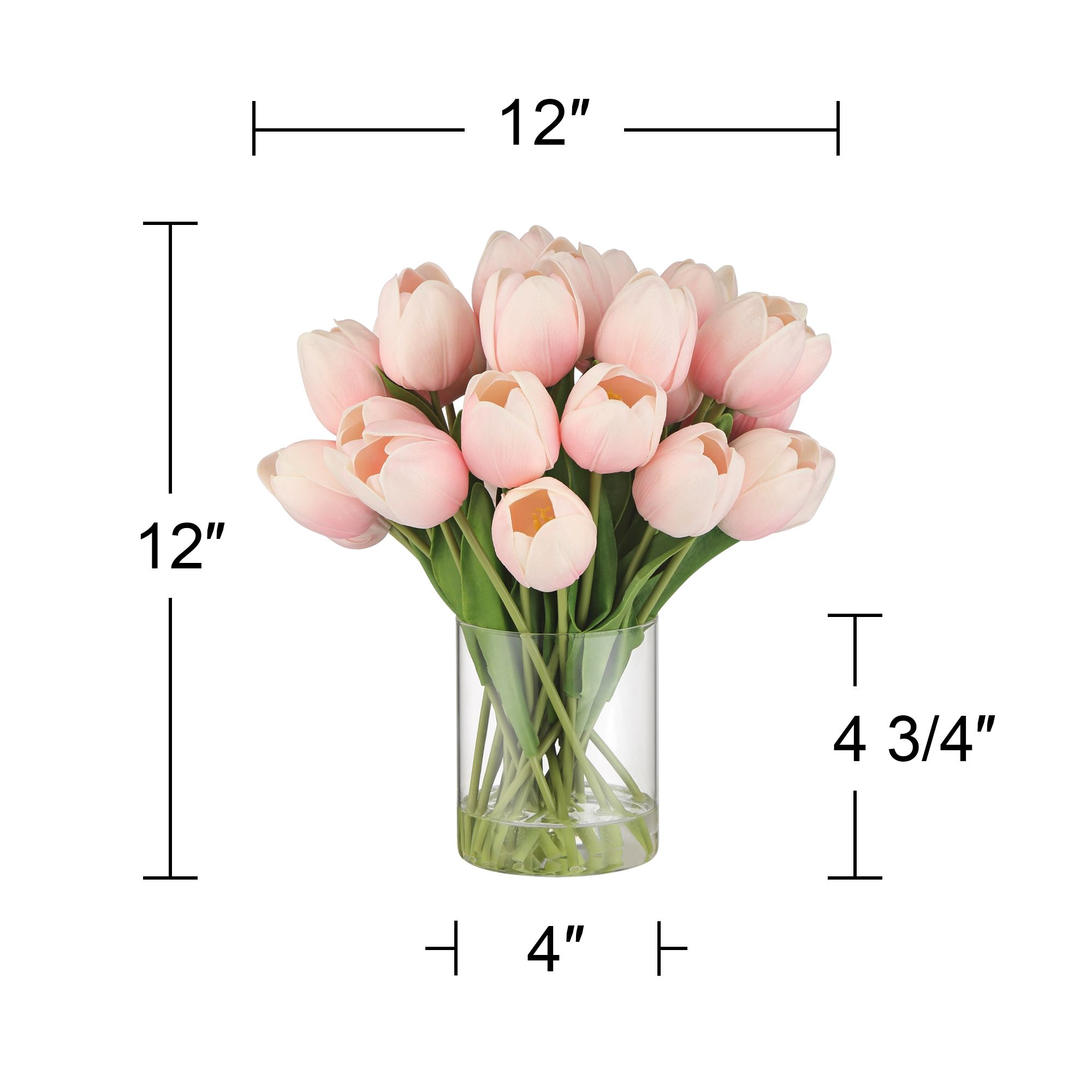 Image 7 Emmie Pink Tulips 12" High Faux Flower in Clear Glass Vase more views