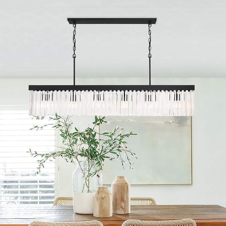 Image 2 Emory 49"W Black Crystal 6-Light Forged Island Chandelier
