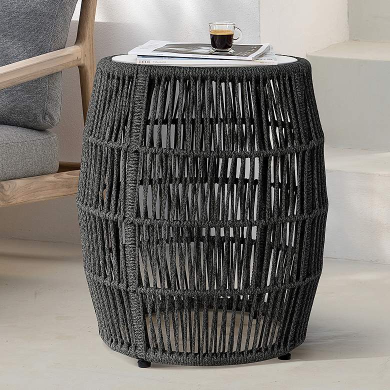 Image 1 Emory Indoor Outdoor Garden Stool End Table in Charcoal Rope and Grey Stone