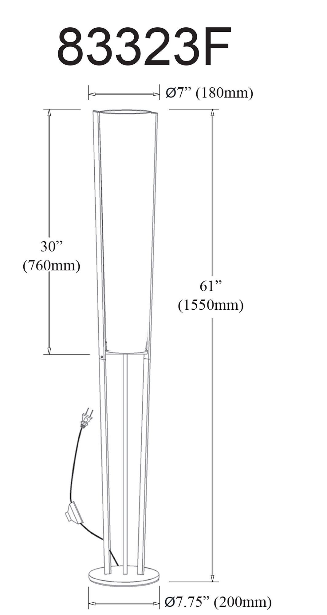 Image 5 Emotions 61" Matte Black Metal Modern Cone Torchiere Floor Lamp more views