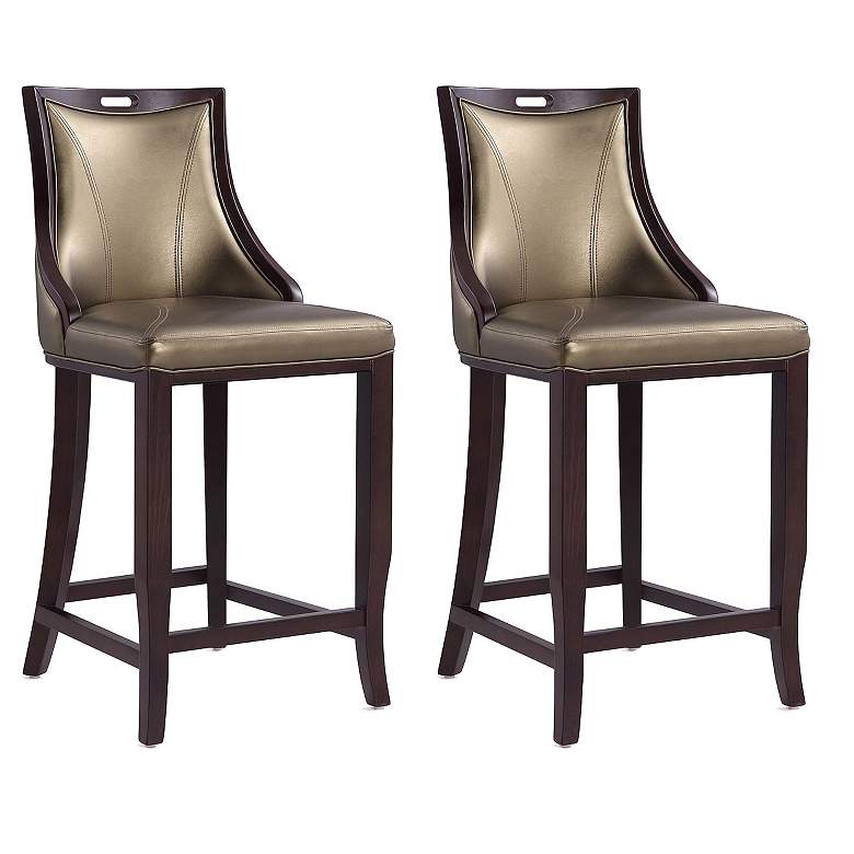 Image 1 Emperor Bar Stool in Bronze and Walnut (Set of 2)