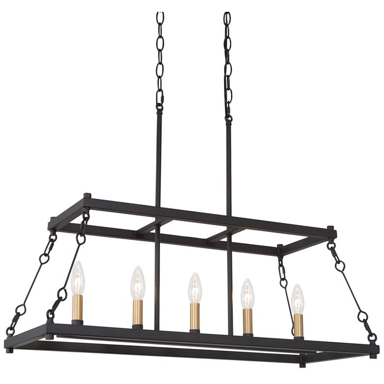 Image 2 Empher 30 inch Wide Black and Gold 5-Light Island Pendant Light