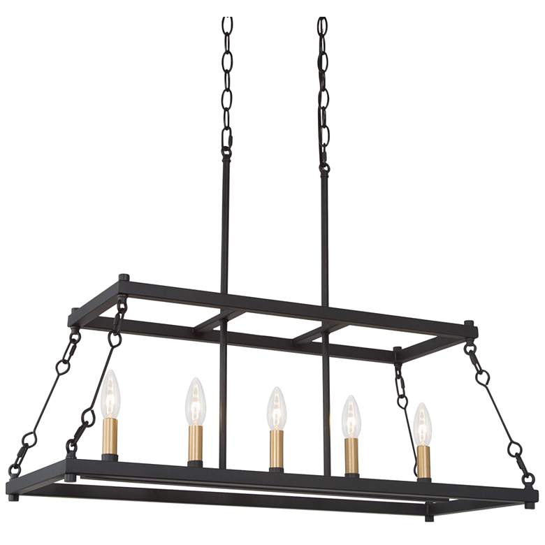 Image 2 Empher 30" Wide Black and Gold 5-Light Island Pendant Light