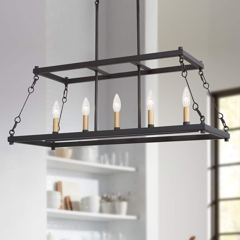 Image 1 Empher 30" Wide Black and Gold 5-Light Island Pendant Light