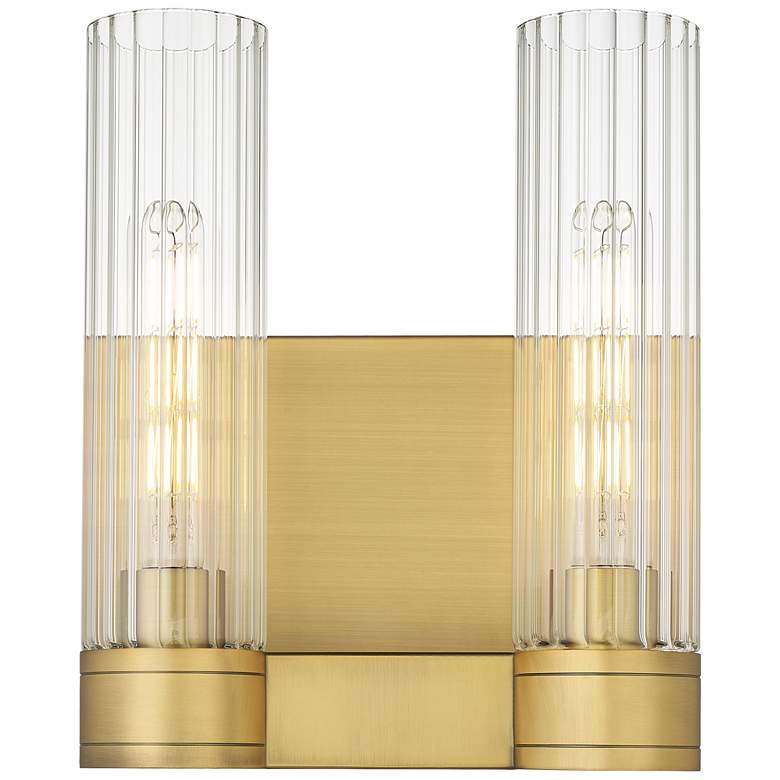 Image 1 Empire 12.63" High 2 Light Brushed Brass Sconce With Clear Shade