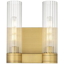 Empire 12.63" High 2 Light Brushed Brass Sconce With Clear Shade