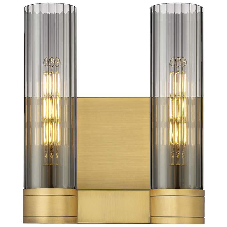 Image 1 Empire 12.63" High 2 Light Brushed Brass Sconce With Smoke Shade