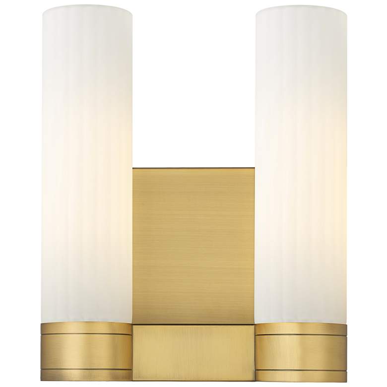 Image 1 Empire 12.63" High 2 Light Brushed Brass Sconce With White Shade