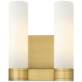 Empire 12.63" High 2 Light Brushed Brass Sconce With White Shade Empire 12.63" High 2 Light Brushed Brass Sconce With White Shade