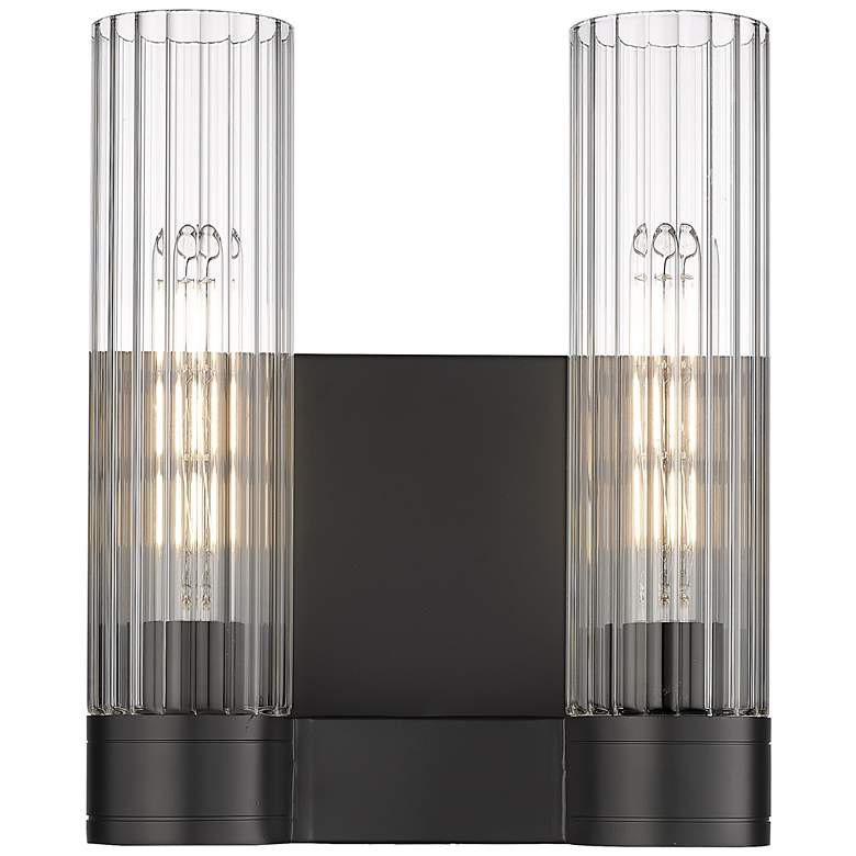 Image 1 Empire 12.63" High 2 Light Matte Black Sconce With Clear Shade
