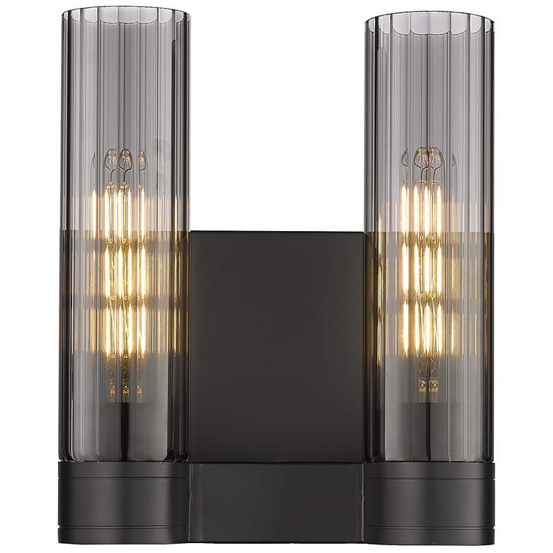 Image 1 Empire 12.63" High 2 Light Matte Black Sconce With Smoke Shade