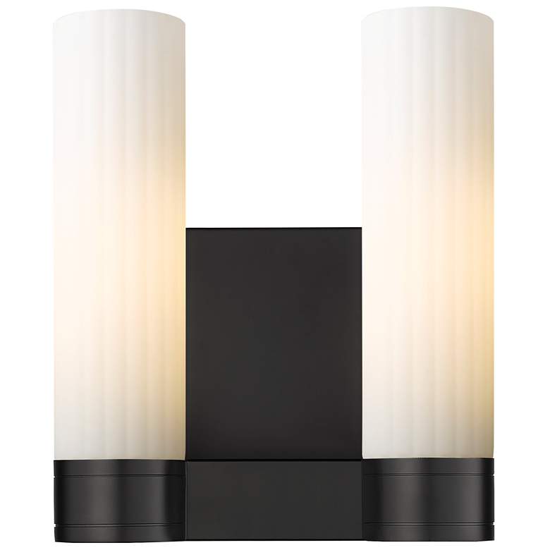 Image 1 Empire 12.63" High 2 Light Matte Black Sconce With White Shade