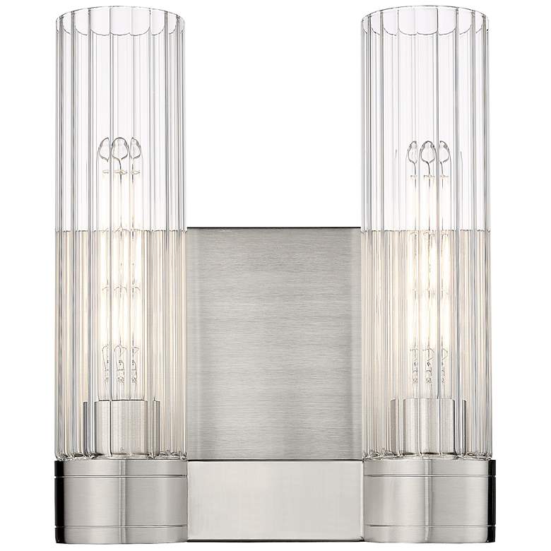 Image 1 Empire 12.63 inch High 2 Light Satin Nickel Sconce With Clear Shade