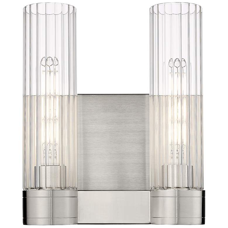 Image 1 Empire 12.63" High 2 Light Satin Nickel Sconce With Clear Shade