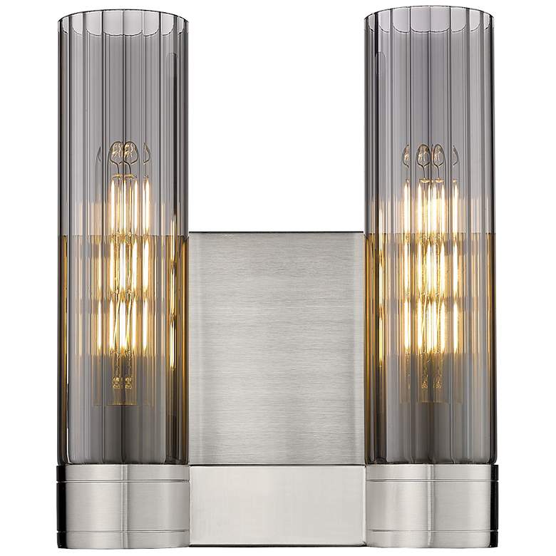 Image 1 Empire 12.63 inch High 2 Light Satin Nickel Sconce With Smoke Shade