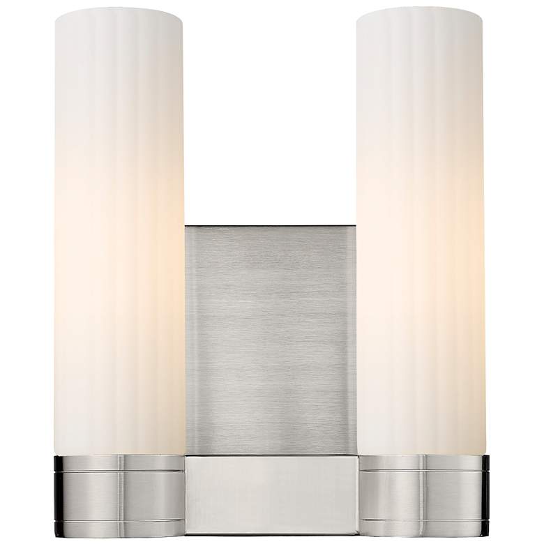 Image 1 Empire 12.63 inch High 2 Light Satin Nickel Sconce With White Shade