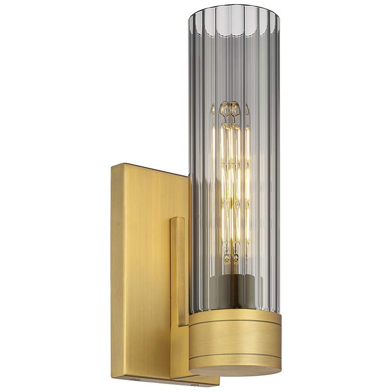 Image 1 Empire 12.63" High Brushed Brass Sconce With Smoke Shade