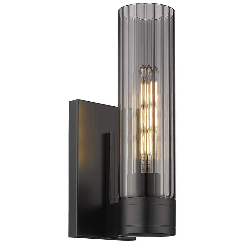 Image 1 Empire 12.63 inch High Matte Black Sconce With Smoke Shade