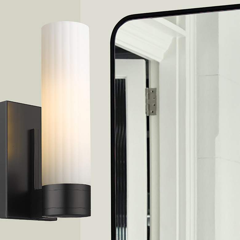 Image 4 Empire 12.63" High Matte Black Sconce With White Shade more views